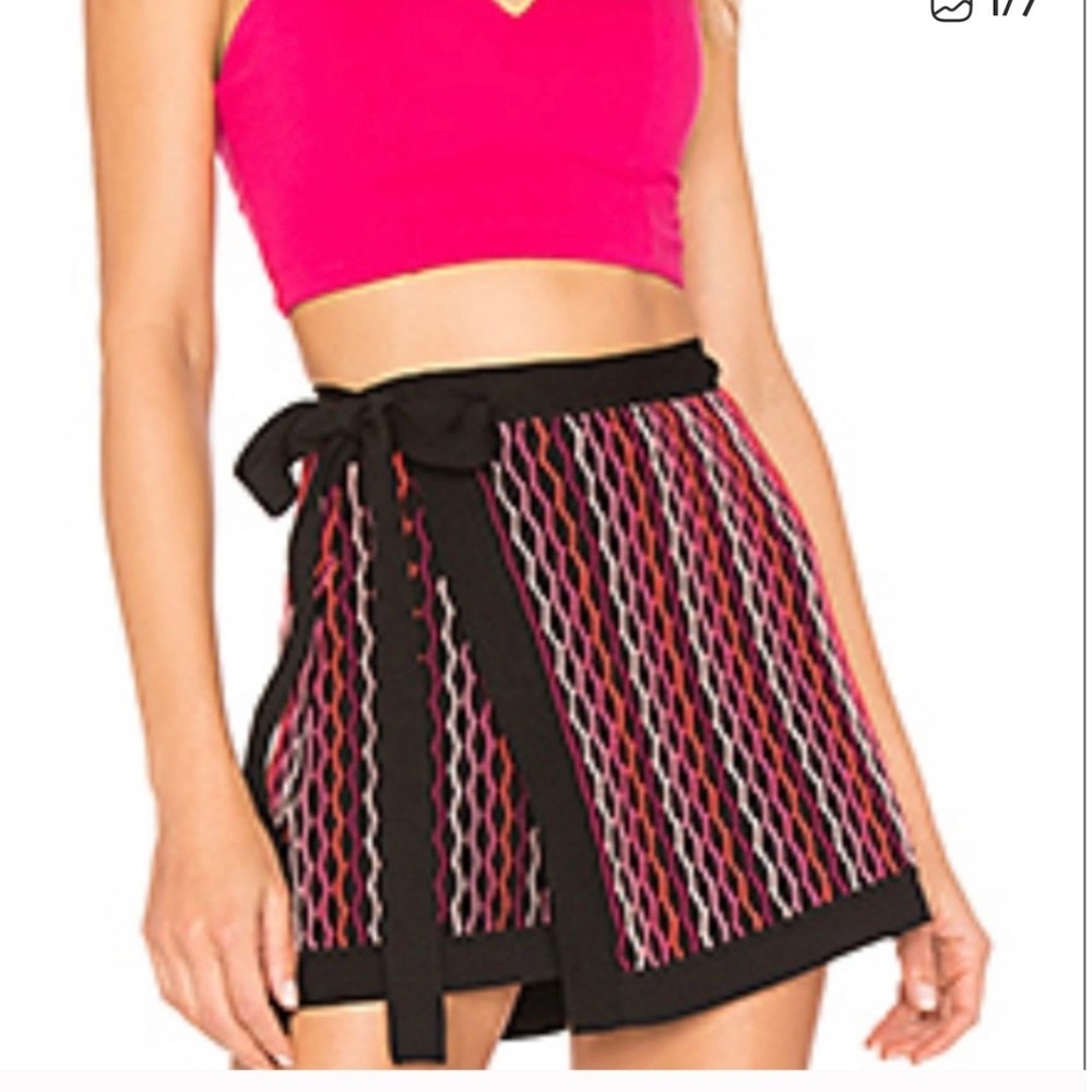NBD Revolve Benton True Wrap Mini Skirt sz M Color Blush multi Pink and Black